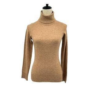 French Connection Solid Caramel Brown Knit Long Sleeve Turtleneck Sweater